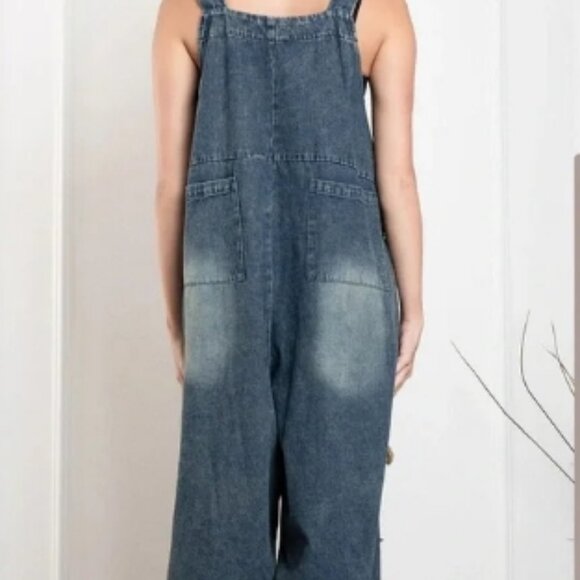 BlueVelvet Denim Capri Overalls with Mixed Patches in Denim XL🆕⌚📦🏃💨🚚 - Picture 10 of 16